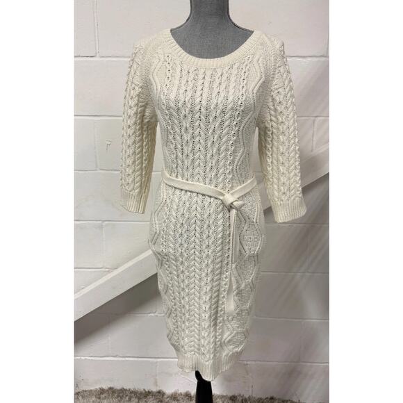 Mamalicious Giselle 3/4 Sleeve Cable Knit Sweater Dress White Maternity S NWT - Picture 1 of 9
